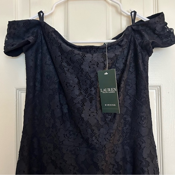 NWT Lauren Ralph Lauren Luiana Lace Off-Shoulder Navy Blue Evening Dress - Picture 5 of 14